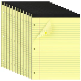 HAUTOCO 8.5 x 11 Legal Pads 12 Pack Yellow Wide Ruled Lined Writing Note Pads Perforated Notepad, 30 Sheets Per Notepad, 3-Hole Punched Paper for School, Office