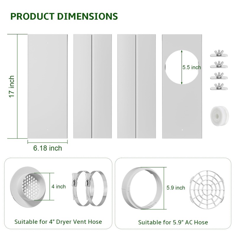 BEWAVE Dryer Vent Window Kit, Window Vent Kit Fit with