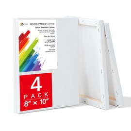 Simetufy 4 Pack Stretched Canvas for Painting 8x10 Inch, 100% Cotton Blank Art Canvases for Acrylic or Oil Paint, Pre-Primed, 5/8 Inch Profile