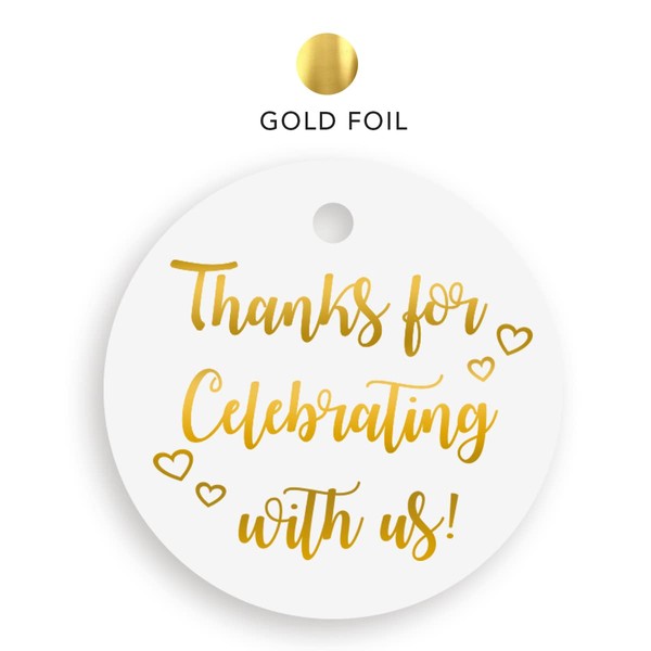 Thank You Gift Tags 30 Pack, Wedding Favor Tags, Circle Tags, 30-Pack, Off-White Paper, for Bridal Shower, Party Suplies or Wedding Decor. (Golden2)