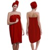 Women's Bath Towel Wrap Set with Hair Turban, Red, Microfiber,