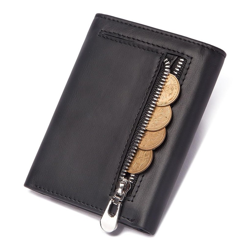HUMERPAUL Men's RFID Blocking Tri-Fold Genuine Leather Wallet with 9