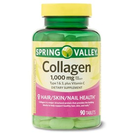 Spring Valley Collagen Type 1 & 3, Plus Vitamin C Dietary Supplement 1,000 mg, 90 Tablets
