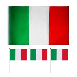 One Italian Flag, Three Italian Hand Flags with Posts, Rain Flags and Sun Protection, Suitable for Indoor and Outdoor Activities (3' x 5')