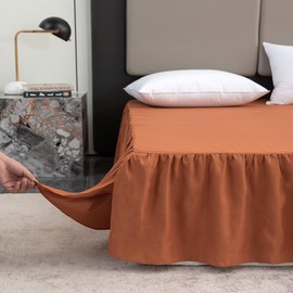 Terracotta Bed Skirt King Size Ruffled Bed Skirt with Split Corners, King Bed Skirt 14 Inch Drop, King Size Bed Skirt Terracotta for Ruffled Bed Skirt with Split Corners, Bed Skirt King Size