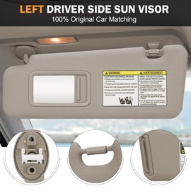 TadaMark Left Driver Side Sun Visor Fit for Toyota Highlander 2008 2009 2010 2011 2012 2013 Beige with Light Replace # 74320-48500-B0