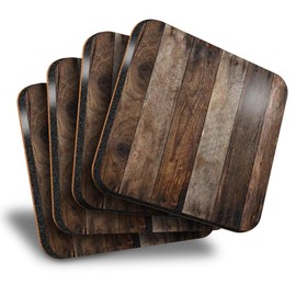 Destination Vinyl ltd Great Coasters (Set of 4) Square - Wooden Planks Wood Texture Effect Brown Drink Glossy Coasters/Tabletop Protection for Any Table Type #24449
