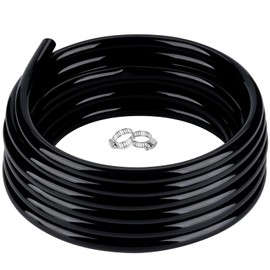 ZY-hosetube 1/4" id - 100ft Black Vinyl Tubing Flexible PVC Tube Hybrid Hose Transfer Water Fuel Gas for Pond Fountain Garden Waterfall, Durable and Safe, with 2 Hose Clamps