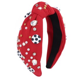 Casoty Red Soccer Headband for Women, Sports Knotted Headband, Soccer Head Bands for Women's Hair, Game Day Sports Hair Accessories for Daily Wear