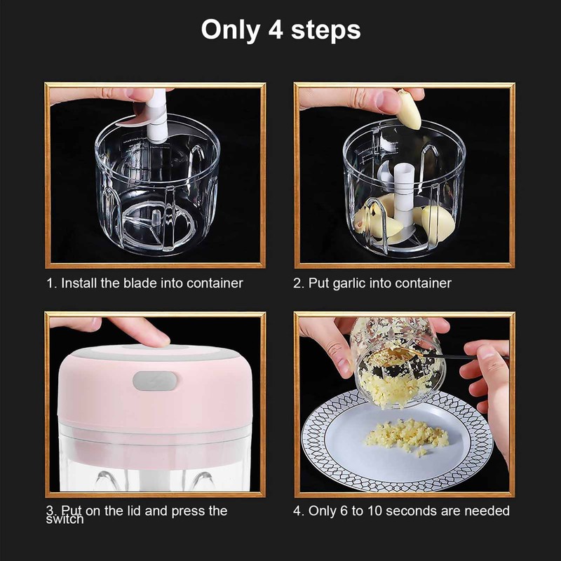 Mini Garlic Chopper Stainless Steel Blade Food Grade Strong Power