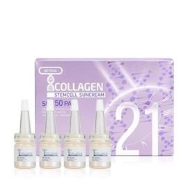 SEYOUL T-Collagen Sérum Bloqueador Solar Facial SPF50+ PA++++ con Colágeno y Centella Asiática, Sin Marcas Blancas, Antiedad - Caja con 4 Frascos de 5ml