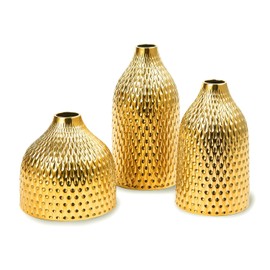 Juego de jarrón de cerámica – 3 jarrones pequeños, decoración de Lujo para el hogar, Ideal para centros de Mesa, decoración de Mesa, estantería, Manto, Entrada, Dorado