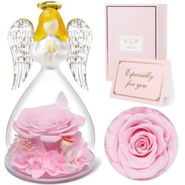 Sunia Birthday Gifts for Mom, Preserved Flowers Rose Gifts for Grandma Women, Angel Figurines with Forever Real Roses, Flowers Gifts for Christmas Mother's Day Valentine Anniversary