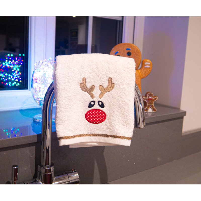 Lex's Linens Rudolph Embroidered Christmas Hand Towel