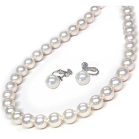 [You and My Jewelry Box] Shell Shell Pearl Necklace Earrings Set with Shell Shaped Case / White Color 0.3 inch (9 mm) 16.5 inches (42 cm) (Made in Japan) [Gift Wrapped]