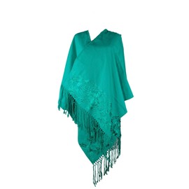 Rebozo Chal Artesanal Bordado Yucateco de Lino a mano 2 metros (Verde Jade)