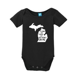 Lion and Tigers and Red Wings Oh Mi Printed Infant Bodysuit Romper Black 12-18 Mo.