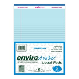 Roaring Spring Enviroshades Recycled Legal Pads, 3 Pack, 8.5" x 11.75" 50 Sheets, Blue