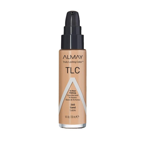 Almay Truly Lasting Color Liquid Makeup, Long Wearing Natural Finish Foundation with Vitamin E and Lemon Extract, Hypoallergenic, Cruelty Free, -Fragrance Free, Dermatologist Tested, 260 Sand, 1 oz