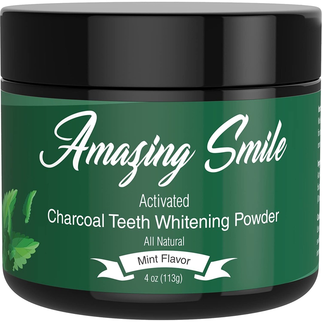 Activated Charcoal Teeth Whitening Powder - Natural Non Abrasive Formula From Coconut Shells with Bentonite Clay for Added Hygiene & Cleaning - Made in USA - Remove Stains & Whiten Teeth