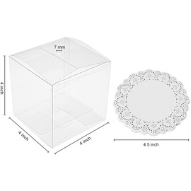 JOERSH 4x4x4 Inches Candy Apple Boxes with Hole and Paper Doilies Base 30 SETS Clear Caramel Apples Boxes for Treats | Food in Safe PET Plastic Box Fits Standard and Large Apple