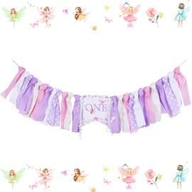 Kreatwow Fairy 1st Birthday Decorations Purple Fairy One High Chair Banner My Fairy First Birthday Decor Floral Fairy Theme 1st Birthday Little Fairy Birthday Decor for Girl's Flower Fairy Birthday