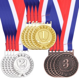 Abaokai 1st, 2nd, 3rd Award Medals, Winner Medals, Metal Award Medals with Smooth Ribbon, Perfect for School Competitions, Party, Students, Olympic Style 2 Inches (Gold Silver Bronze-12 pcs)