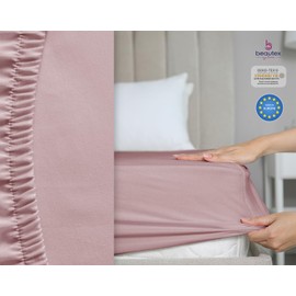 BEAUTEX Cotton Fitted Sheet, Premium Jersey Fabric, 160 g/m², Choice of Size and Colour (Topper, 90 x 200 x 15 cm, Dusky Pink)