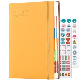 Academic Diary 2025,Diary 2025 A5 Day Per Page from Jan 2025 to Dec 2025, Elegant Hardcover Organizer Planner with Pen,Inner Pocket,Colorful Monthly Tab,Bookmarks,Elastic Closure (Yellow)