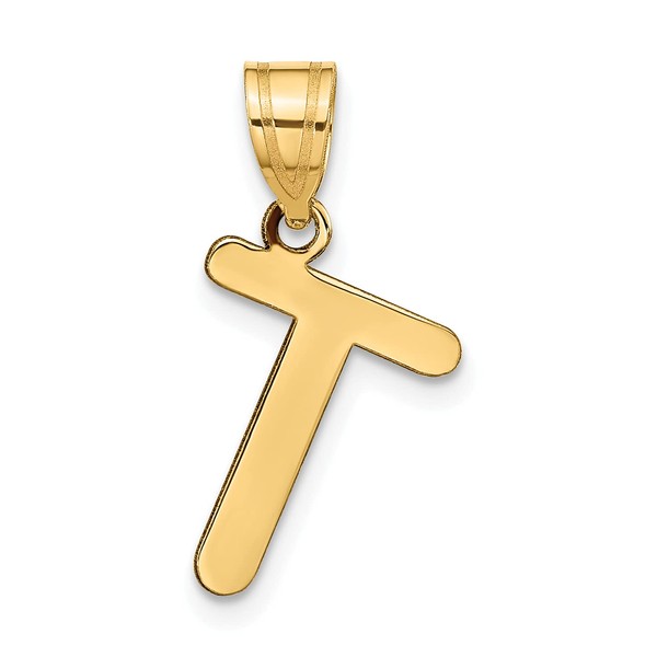 Real and Solid 14K Yellow Gold Polished Bubble Letter T