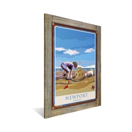 Northwest Art Mall Newport Oregon Sand Castle Rustic Metal Print on Reclaimed Barn Wood from Alla Prima Painting by Artist Joanne Kollman 8.5" x 11.5"