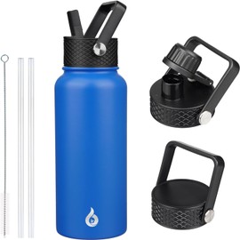 BJPKPK Botellas de Agua Aisladas de Acero Inoxidable 32 onz con 3 Tapas
