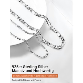 Prosilver 925 silver jewellery, men's necklace, Italy Figaro chain, 1+3 link chain, minimalist jewellery for boys/men, 2.9 mm/5 mm wide, chain length: 46 cm/51 cm/55 cm/61 cm/66 cm/71 cm, Silver