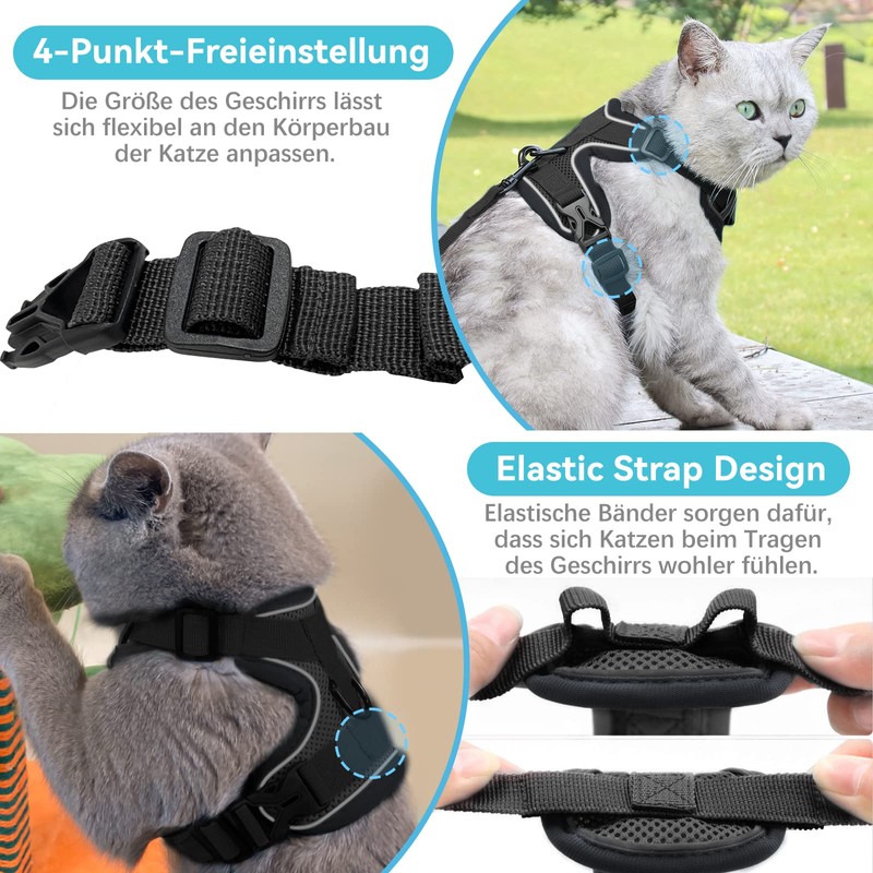 Grantop Adjustable Cat Harness, Escape-Proof Cat Harness with Lead Set,