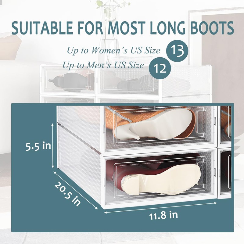 WAYTRIM Modern Clear White Foldable Boots Storage Box, 8 Pack