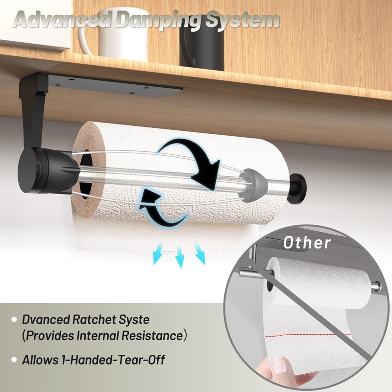 VEHHE Kitchen Roll Holder, One-handed Tearing Paper Towel Holder Under