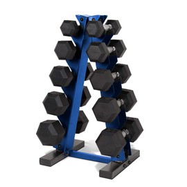 CAP Barbell 150 LB Coated Hex Dumbbell Weight Set with Vertical Rack, Yellow, New Edition