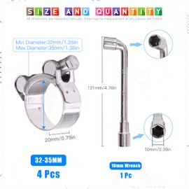 Glarks 4Pcs 32-35mm T-Bolt Hose Clamps 304 Stainless Steel Heavy Duty Ear Clamp Tube Clamp Adjustable Pipe Clamps for 1.26''-1.4'' Dia Range Hose (32-35MM)
