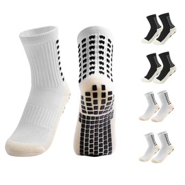Yufree Youth Grip Soccer Socks - Boys and Girls Athletic Sport Socks for Baseball Football Basketball Hockey Rugby 4 Pcs (WhiteBlack)