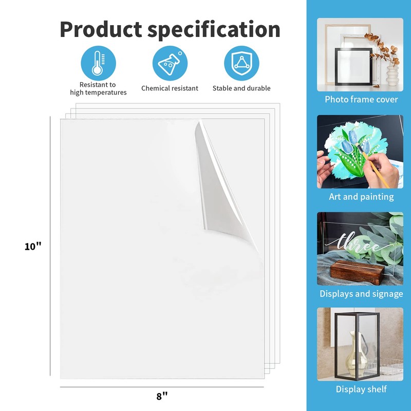 Art3d 5-Pack of 8×10" PET/Plexiglass Sheets, Transparent Clear Flexible Plastic