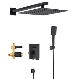 SOKA Black Shower Faucet Set 10 Inch Rainfall Shower Head And High Pressure Handheld Shower Head Rain Shower System Shower Trim Kit with Valve Pressure Balance Wall Mount Square Shower Combo Set Matte