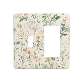 OILbiexn Decorative Outlet Covers Botanical Leaves Flowers Beige Background 2 Gang 1 Gang Wall Plate Single Toggle Rocker Combo Light Switch Cover Switch Plate Cover for Bedroom Home Decor