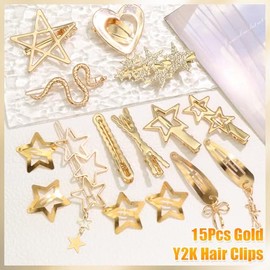 15 Pinzas para El Cabello Doradas con Forma de Serpiente Y Estrella, Estilo Y2K, con Broche A Presión, para Mujer. Pinzas Antideslizantes con Forma de Gota de Agua, Ideales para Halloween. Pin