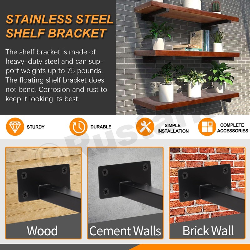 Rustark 4 Pack 8 Inch Black Floating Shelf Brackets Heavy
