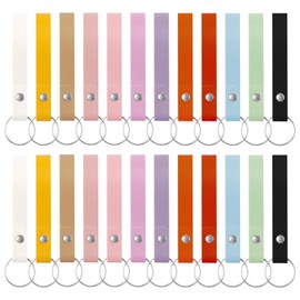 Sixfolo 24 Pcs Leather Keyring 12 Color Leather Car Keychain Multicolor leather Key Fob Blank Keyring Strap with Metal Rings for Women Men Gifts DIY Craft