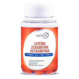 Luteína, Zeaxantina y Astaxantina con Vitamina E, Zinc, Cobre y Omega 3 90 Cápsulas Fórmula Nutricional para Vista y Bienestar Diario Natgel