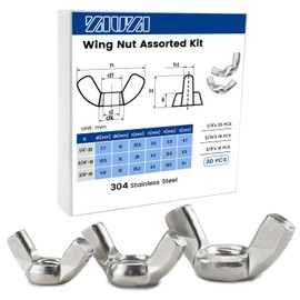 ZIUZI 3 Sizes Wing Nuts Assorted Kit, 1/4"-20, 5/16"-18, 3/8"-16 Stainless Steel Butterfly Nut, Hand Twist Tighten Ear Wingnuts for Machinery Electronic Equipment DIY, Silver (30 Pcs)