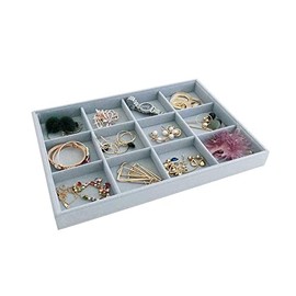 Svea Display Premium Grade Large Grey Velvet Jewelry Tray Stackable Removable Organizer Storage Multifunction (12 Grid)