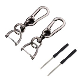 Metal Keychain Car Fob Key Chain Holder Clip 2 Pcs With Detachable Valet Key Ring & Anti-Lost D-Ring for Men and Women - Bright black
