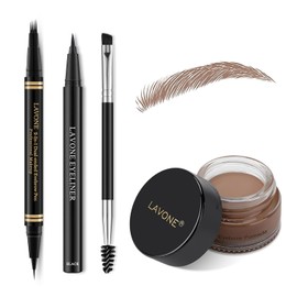 LAVONE Eyebrow Makeup Kit, with 4 Tip Waterproof Microblading Eyebrow Pencil, Eyeliner, Eyebrow Pomade and Dual-ended Eyebrow Brush - Ash Brown 02